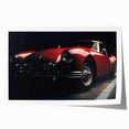 Extra large rolled print of a sports car in dynamic motion, using bright color accents, ideal for art wall dining room.
