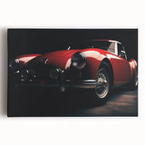 Black and white photo of a sports car on stretched canvas, ideal for modern kitchen wall art.