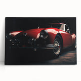 Black and white photo of a sports car on stretched canvas, ideal for kitchen wall art or bedroom ambiance.