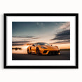 Extra large abstract art print featuring a colorful, textured depiction of sports cars, framed in black.