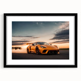 Extra large abstract art print featuring a colorful, textured depiction of sports cars, framed in black.