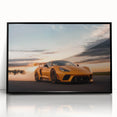 Large abstract wall art featuring a black sports car, rendered in mid-century modernist style on a framed acrylic.