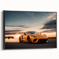 Black and white framed canvas featuring a side view of a vintage sports car, ideal for bedroom wall art.