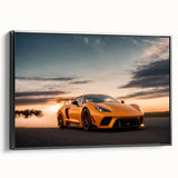 Black and white framed canvas featuring a side view of a vintage sports car, ideal for bedroom wall art.