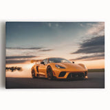 Black and white photo of a vintage car on stretched canvas, ideal for kitchen wall art.