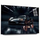 Side view of a red sports car in a large abstract wall art, printed on acrylic glass.