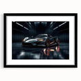 Extra large abstract art print of colorful, textured sports cars on a black framed canvas, suitable for living room decor.