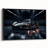 Black and white framed canvas of a vintage sports car in profile, ideal for bedroom wall decor.