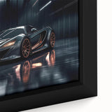 Extra large framed canvas featuring a close-up of a black sports car with vibrant, textured color details.