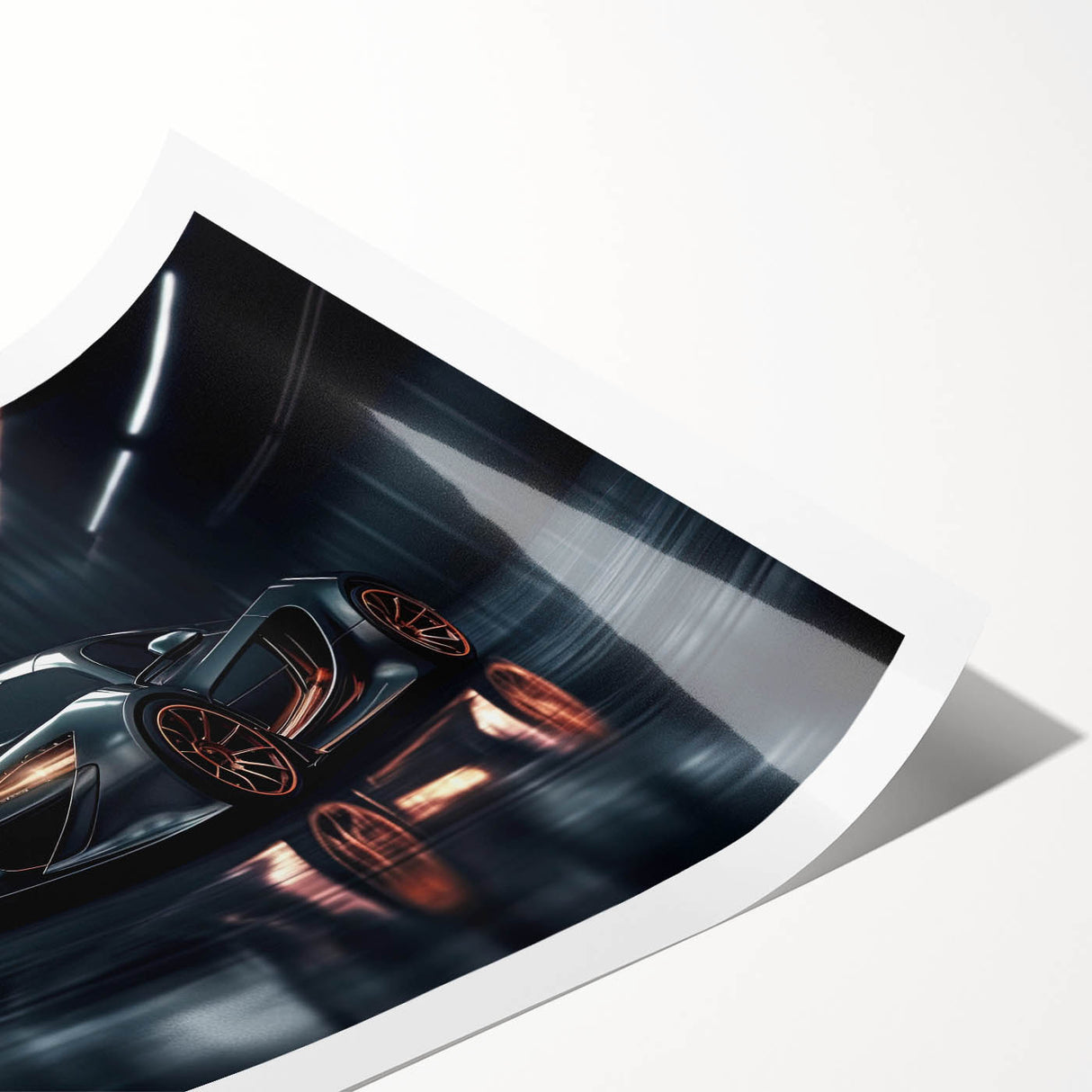 Extra large wall art of a sports car in bold red on a rolled canvas, suitable for large living room decor.