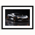 Abstract art print of colorful sports cars on textured canvas, framed in black, ideal for living room decor.