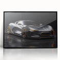 Large abstract wall art of a sleek sports car in black and white tones, acrylic print framed.
