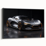 Black and white framed canvas featuring a side view of a vintage sports car, ideal for bedroom wall decor.