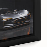 Extra large black wall art featuring a close-up of a sports car on textured canvas, with vibrant color accents.
