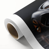 Art Deco style poster of a classic sports car in monochrome shades, printed on rolled canvas, ideal for nursery wall art.