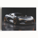 Black and white photo of a vintage sports car on stretched canvas, suitable for kitchen wall art.