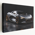 Side view of a red sports car on a stretched canvas, with vibrant hues, suitable for modern kitchen decor.