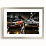 Abstract art print of a sports car in textured gray and silver tones on a framed canvas, suitable for bedroom art.