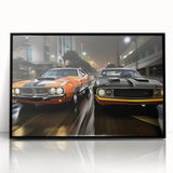 Large abstract wall art of a sports car in black and white, framed acrylic, ideal for modern art wall decor.