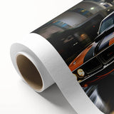 Art deco poster of vintage cars in muted colors on rolled canvas, ideal for nursery wall art.