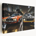 Side view of a red sports car on a stretched canvas, featuring a minimalist design ideal for kitchen wall art.