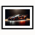 Abstract art print of colorful, textured sports cars on a large canvas, ideal for modern living room decor.