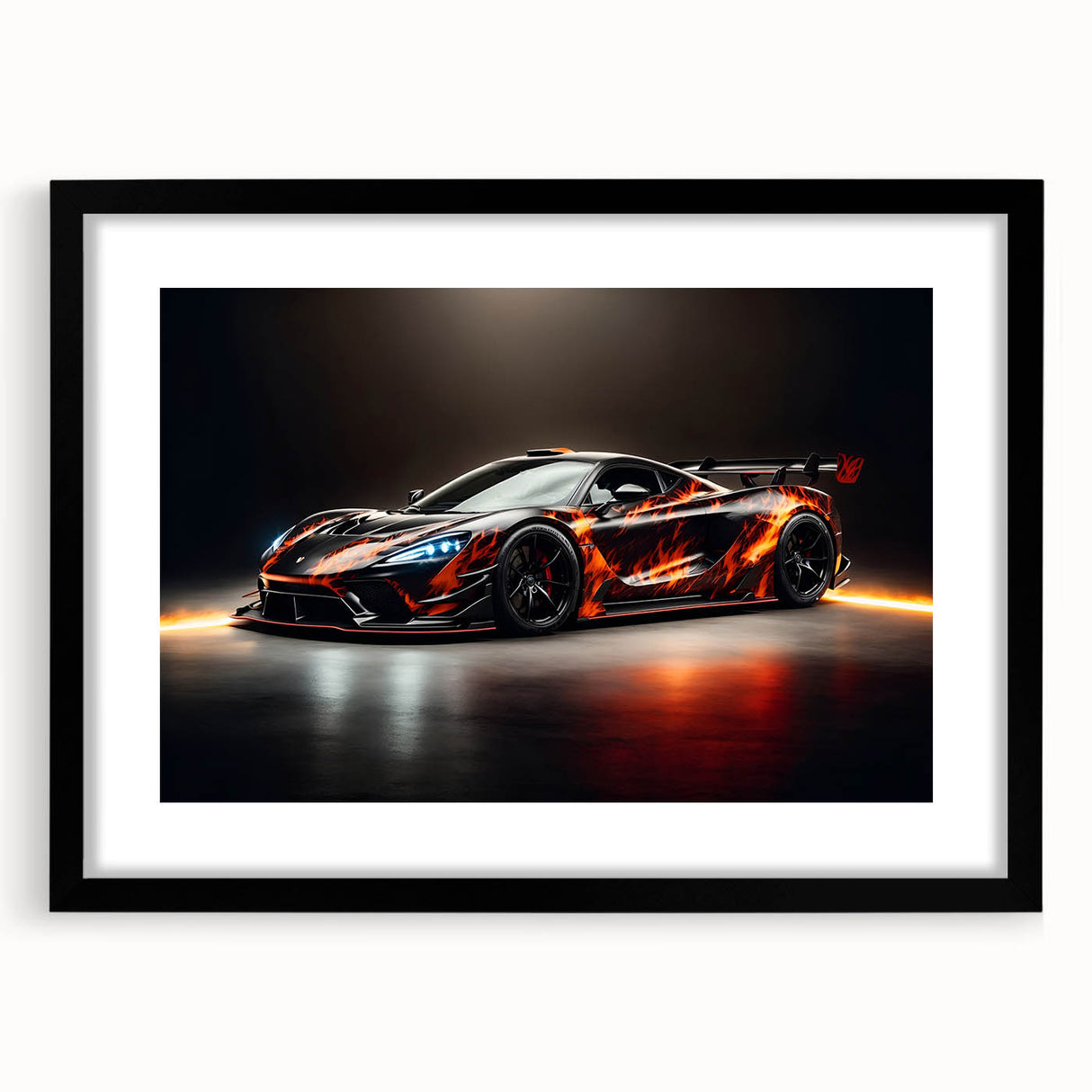 Abstract art print of colorful, textured sports cars on a large canvas, ideal for modern living room decor.