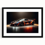 Abstract art print of colorful, textured sports cars on a large canvas, ideal for modern living room decor.
