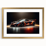 Abstract art print of sports cars in vibrant hues on a textured, extra large canvas, ideal for living room decor.