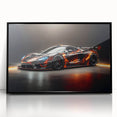 Large abstract wall art featuring a black sports car design on a framed acrylic, in mid-century modernist style.
