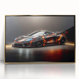 Acrylic print of a gold vintage sports car, in mid-century modernist style, ideal for modern art wall decor.