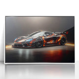 Acrylic print of a white sports car in art deco style, ideal for modern art wall decor.