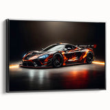 Black and white framed canvas of a vintage sports car in profile view, ideal for bedroom wall decor.