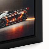 Extra large framed canvas featuring a close-up of a black sports car, accented with colorful, textured art.