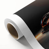 Art deco style poster of vintage sports cars in muted colors on rolled canvas, ideal for nursery wall art or dining room.