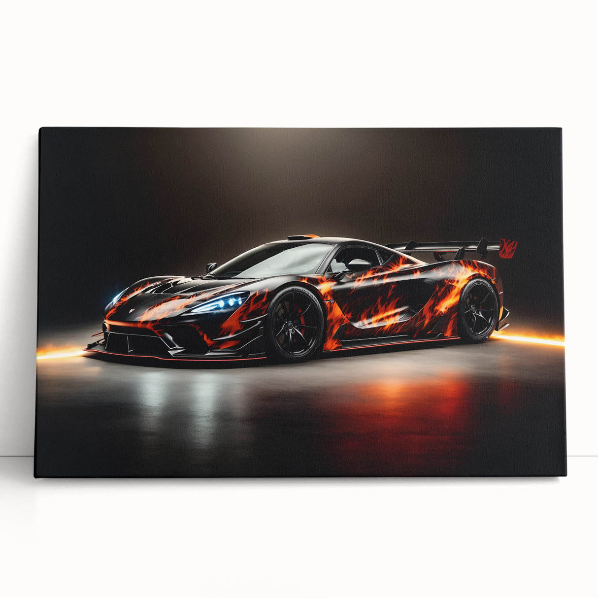Black and white photo of sports cars on stretched canvas, suitable as large kitchen wall art.