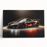 Black and white photo of sports cars on stretched canvas, suitable as large kitchen wall art.