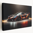 Side view of a red sports car on a stretched canvas, featuring a sleek design ideal for modern kitchen wall art.