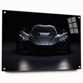 Side view of a sports car in vibrant red on acrylic glass, ideal for modern bedroom or dining room decor.