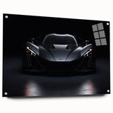 Side view of a sports car in vibrant red on acrylic glass, ideal for modern bedroom or dining room decor.