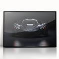 Large abstract wall art featuring a black sports car, in mid-century modernist style, on framed acrylic.