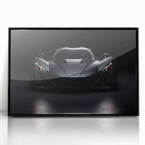 Large abstract wall art featuring a black sports car, in mid-century modernist style, on framed acrylic.