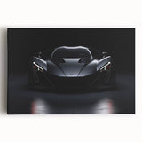 Black and white photo of a vintage sports car on stretched canvas, ideal for kitchen wall art.