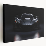 Side view of a red sports car on stretched canvas, in bold red and black tones, ideal for modern kitchen wall art.
