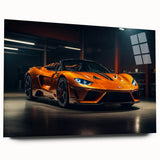 Acrylic print of a side-view of a sports car in monochrome tones, suitable for bedroom or dining room decor.