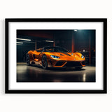Colorful abstract art print of a sports car in vibrant hues on a large textured canvas, ideal for living room decor.