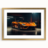 Extra large abstract art print of a sports car in vibrant colors on a textured canvas, ideal for living room decor.