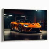 Silver vintage sports car on black background in a silver-framed canvas, ideal for adding character to an office space.