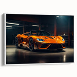 Vintage poster art of a side-view classic car in black and white on a framed canvas, ideal for living room decor.