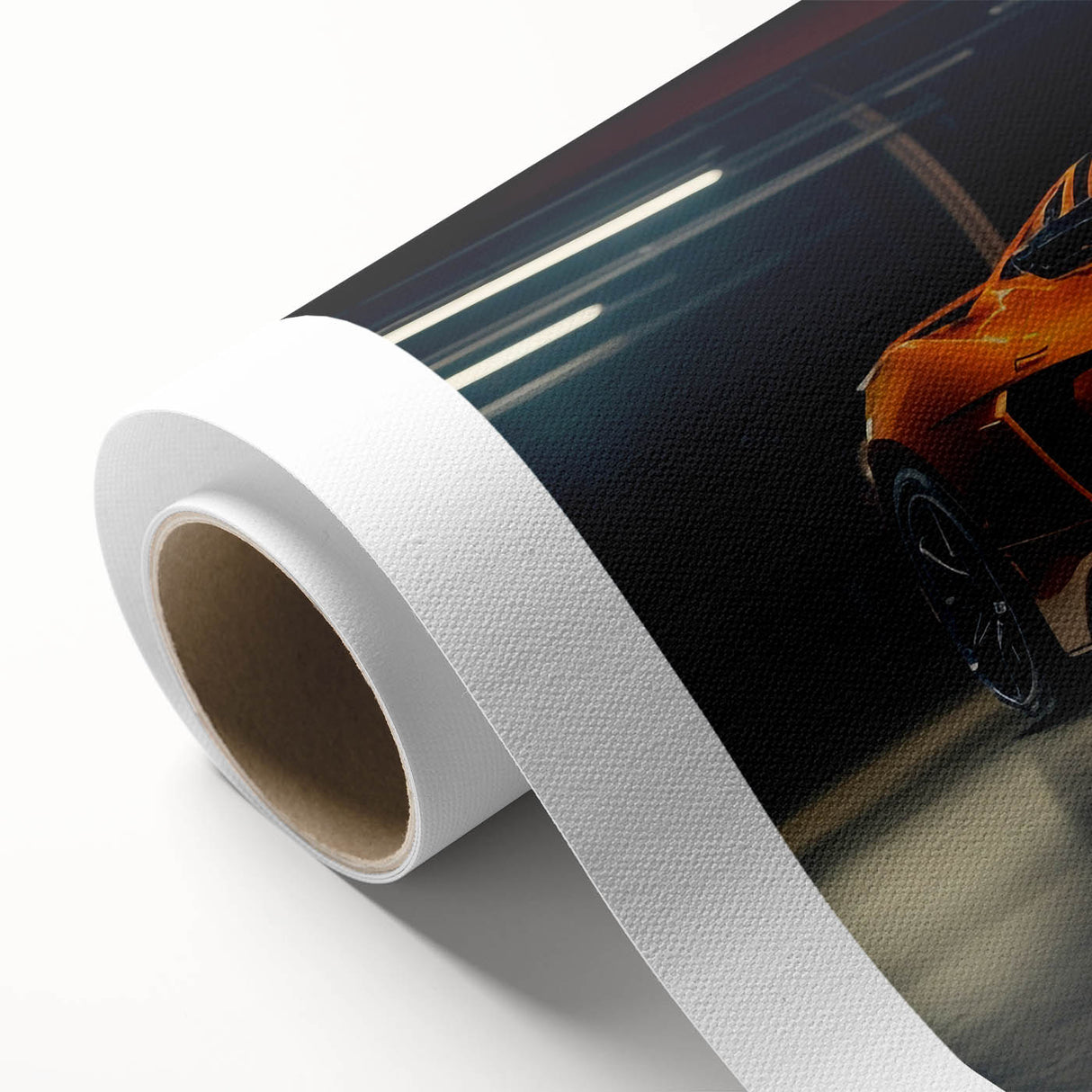 Art deco style poster of vintage cars in muted colors, printed on rolled canvas, suitable for dining room decor.
